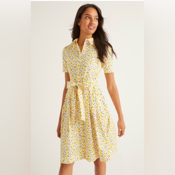 Boden Anastasia Women's Dress Cotton button down pockets waist belt lemon print - Picture 10 of 10